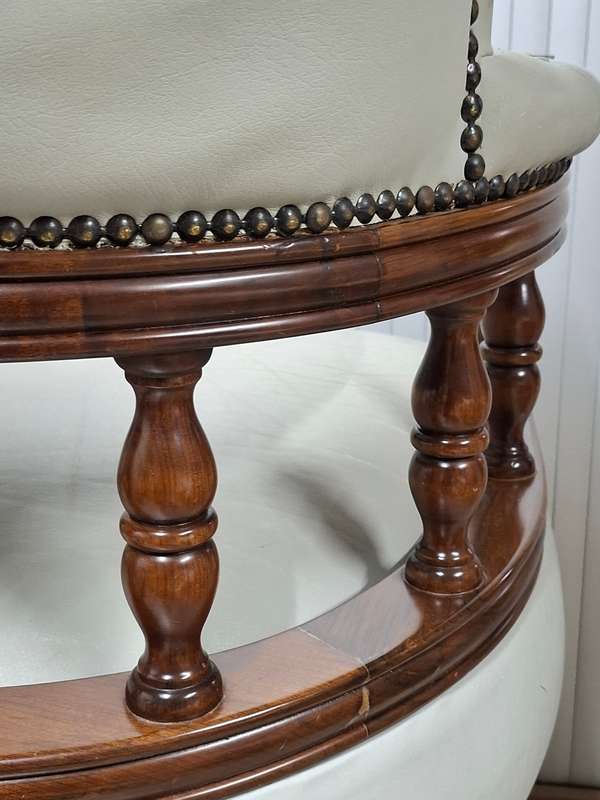 Vintage Leather Chesterfield Style Office Chair - Dove Grey - Solid Warm Wood Frame