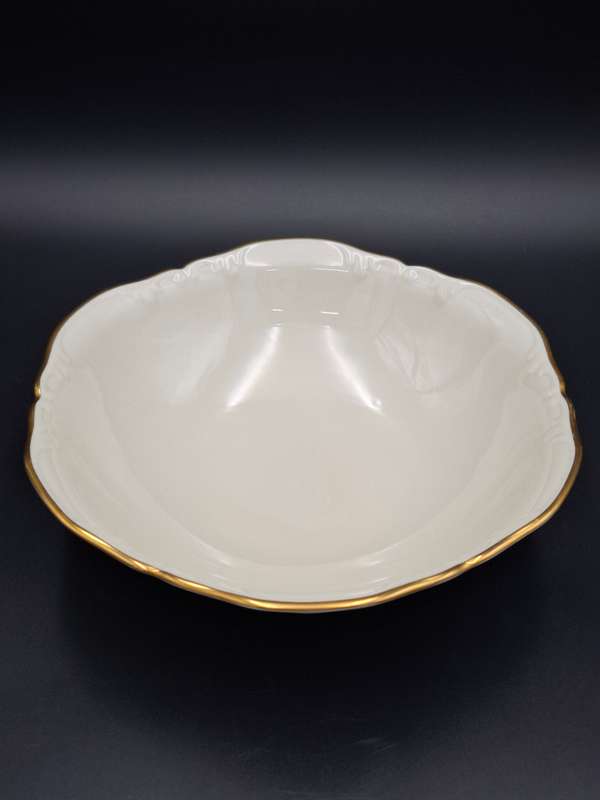 Vintage Porsgrunn Norge - 33 piece dinnerware in ivory with gold trim - designer Nora Gunderson