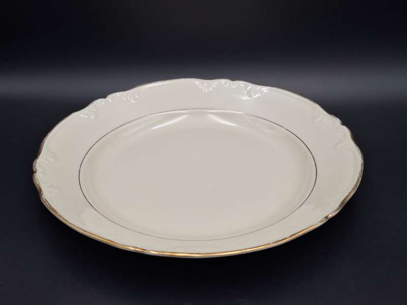 Vintage Porsgrunn Norge - 33 piece dinnerware in ivory with gold trim - designer Nora Gunderson