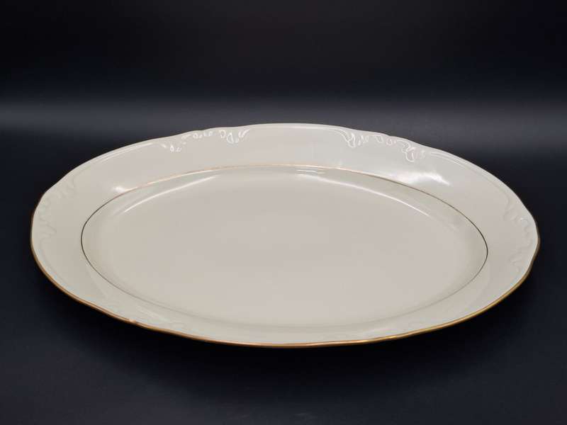 Vintage Porsgrunn Norge - 33 piece dinnerware in ivory with gold trim - designer Nora Gunderson