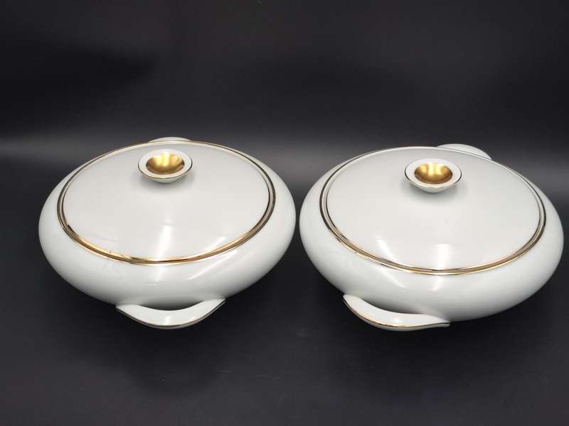 Vintage KPM Krister Germany Ivory Porcelain 54 piece dinnerware & tea cup set - gold trim