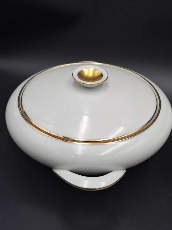 Vintage KPM Krister Germany Ivory Porcelain 54 piece dinnerware & tea cup set - gold trim