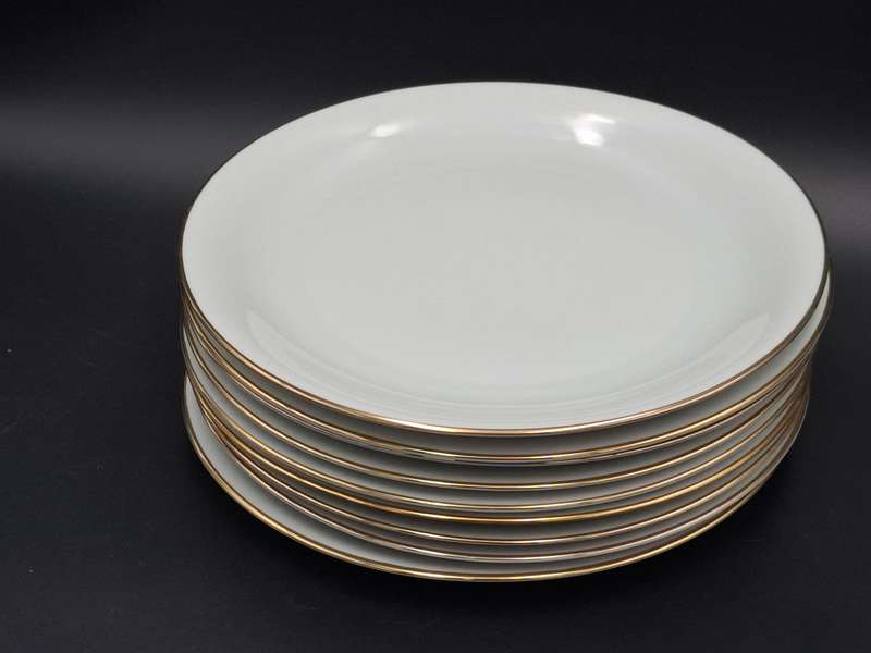 Vintage KPM Krister Germany Ivory Porcelain 54 piece dinnerware & tea cup set - gold trim