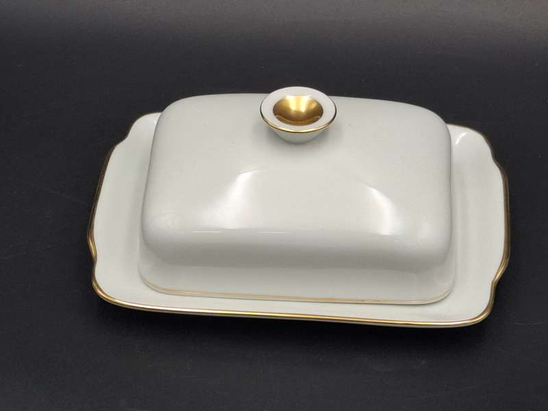 Vintage KPM Krister Germany Ivory Porcelain 54 piece dinnerware & tea cup set - gold trim