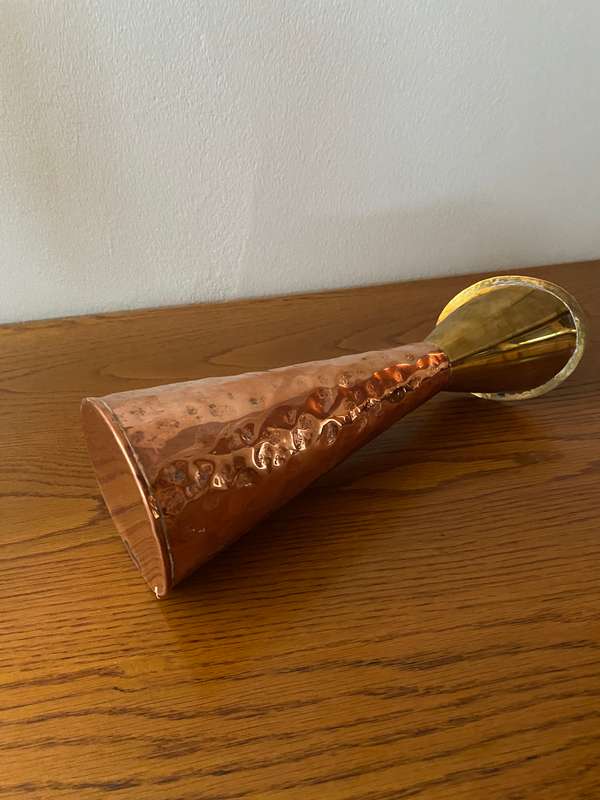 Solid brass and copper jug with beaten metal finish
