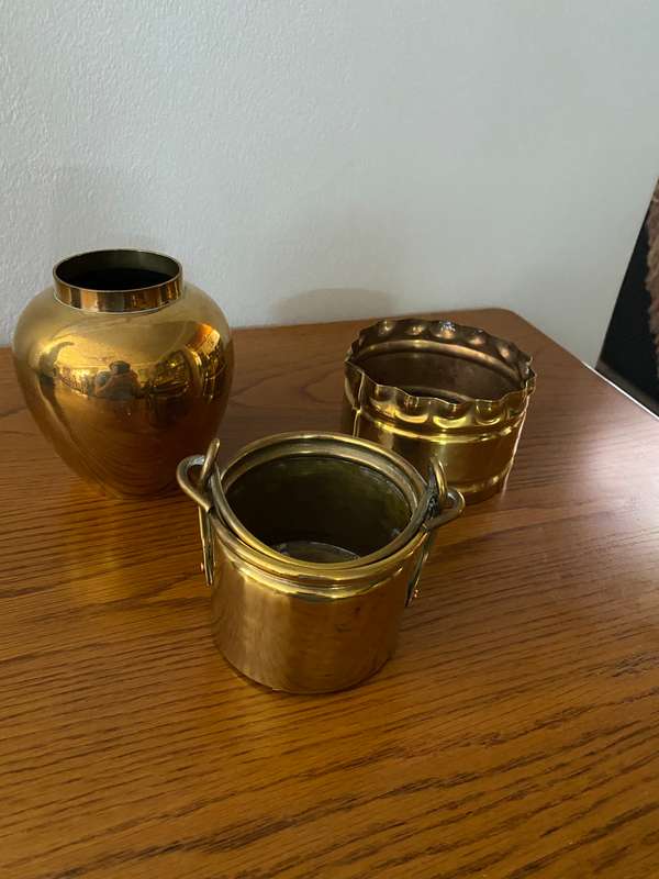 Group of 3 brass pots