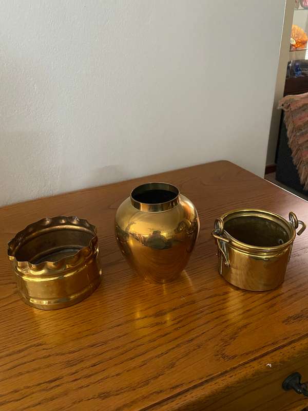 Group of 3 brass pots