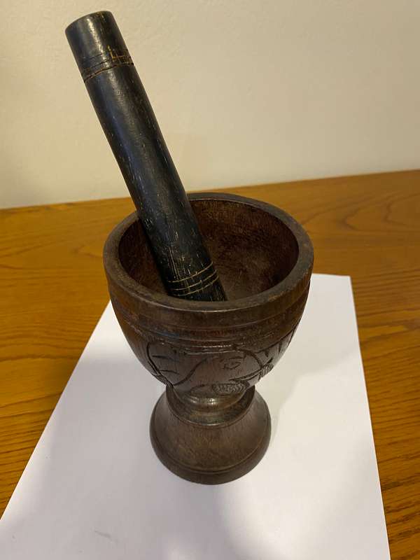 Rhino and elephant Solid wood  mortar and pestle bar accessory