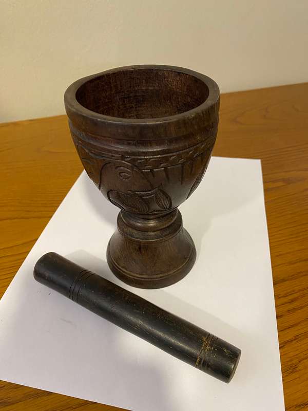 Rhino and elephant Solid wood  mortar and pestle bar accessory