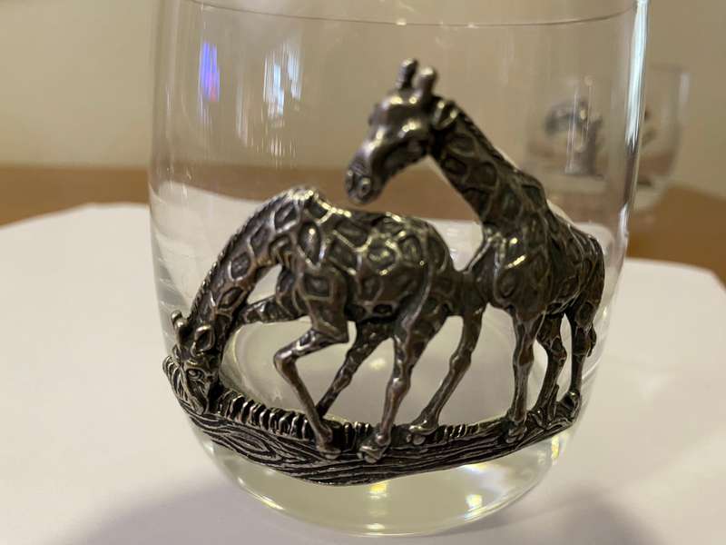 "Big 6"  whiskey glasses with metalwork