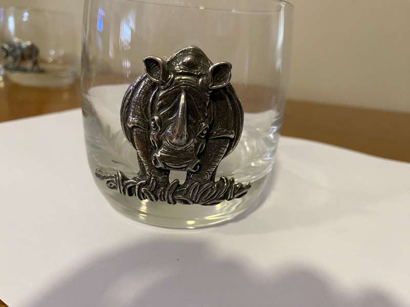 "Big 6"  whiskey glasses with metalwork
