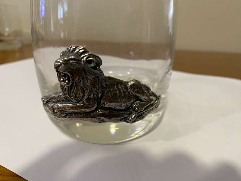 "Big 6"  whiskey glasses with metalwork