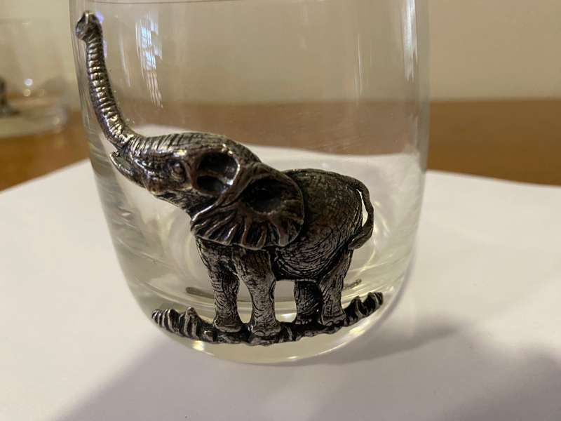 "Big 6"  whiskey glasses with metalwork