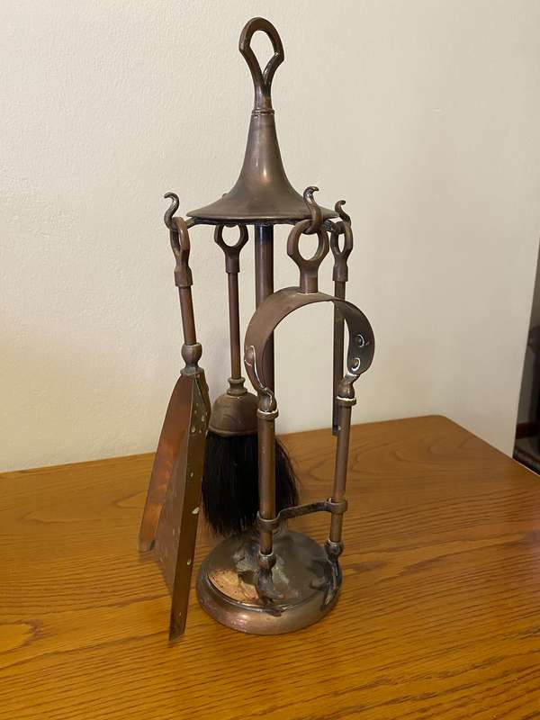 Solid Copper fireplace andiron set