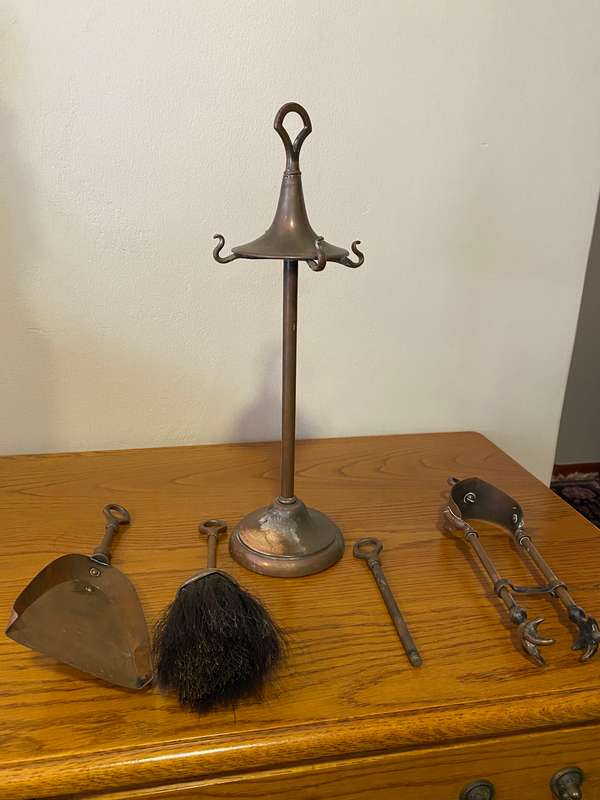 Solid Copper fireplace andiron set