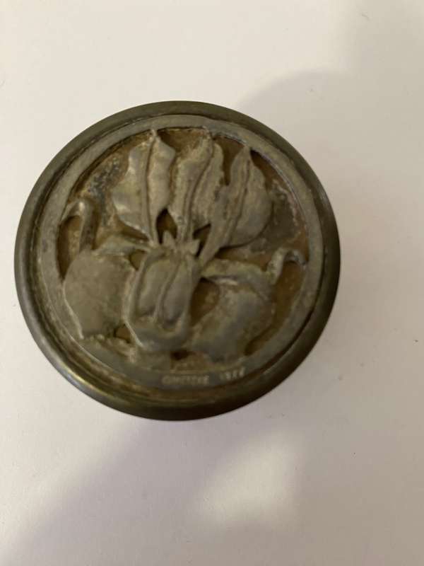 Pewter trinket boxes with metal artwork lids