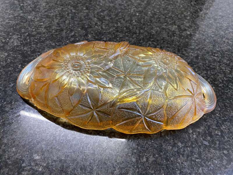 Carnival glass pickle dish