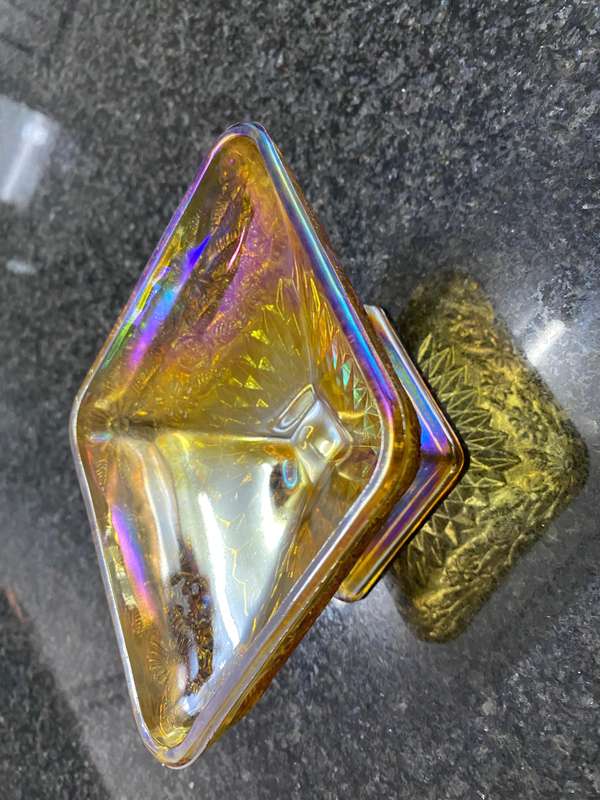 Footed carnival glass candy dish