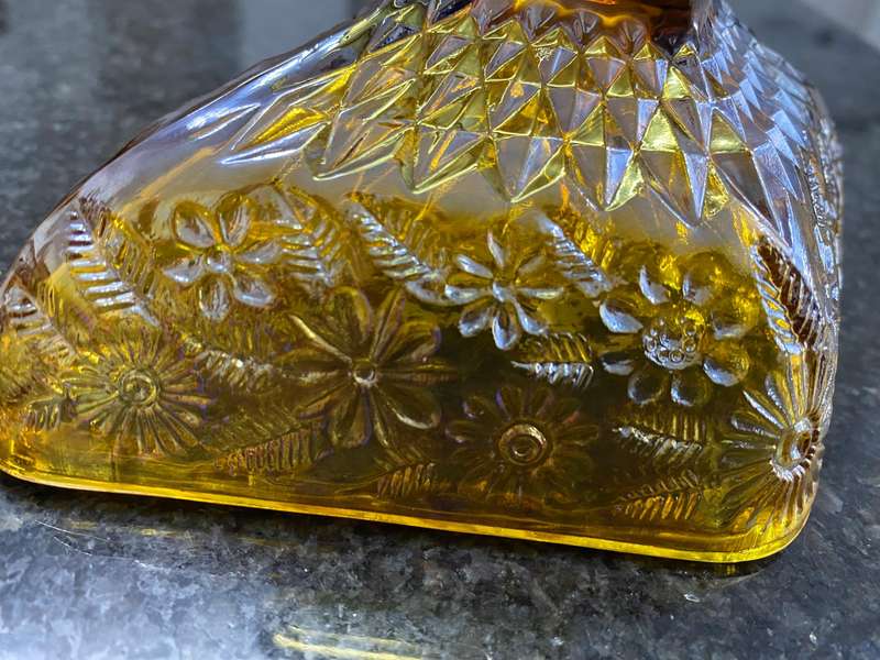 Footed carnival glass candy dish
