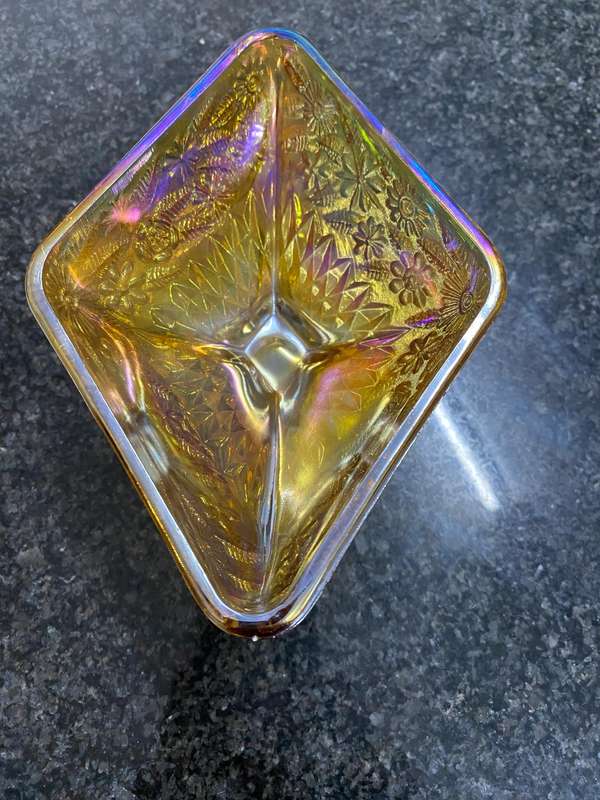 Footed carnival glass candy dish