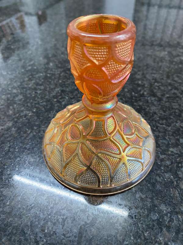 Carnival glass candlestick holder