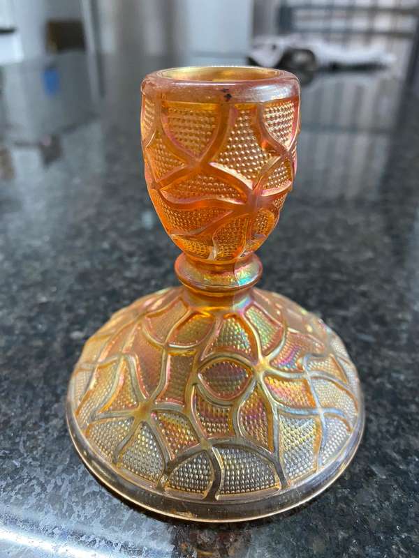 Carnival glass candlestick holder