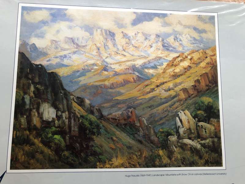 Hugo Naude calendar print titled "Mountains with snow"