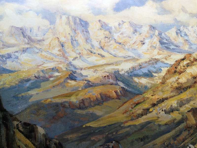 Hugo Naude calendar print titled "Mountains with snow"