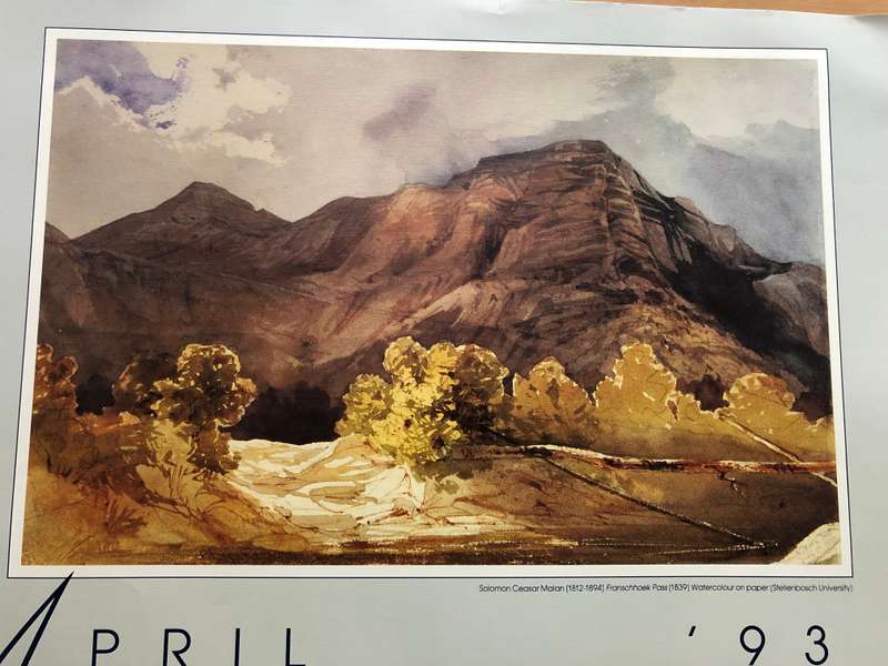 Solomon Ceasar Malan calendar print titled "Franschoek Pass 1839"