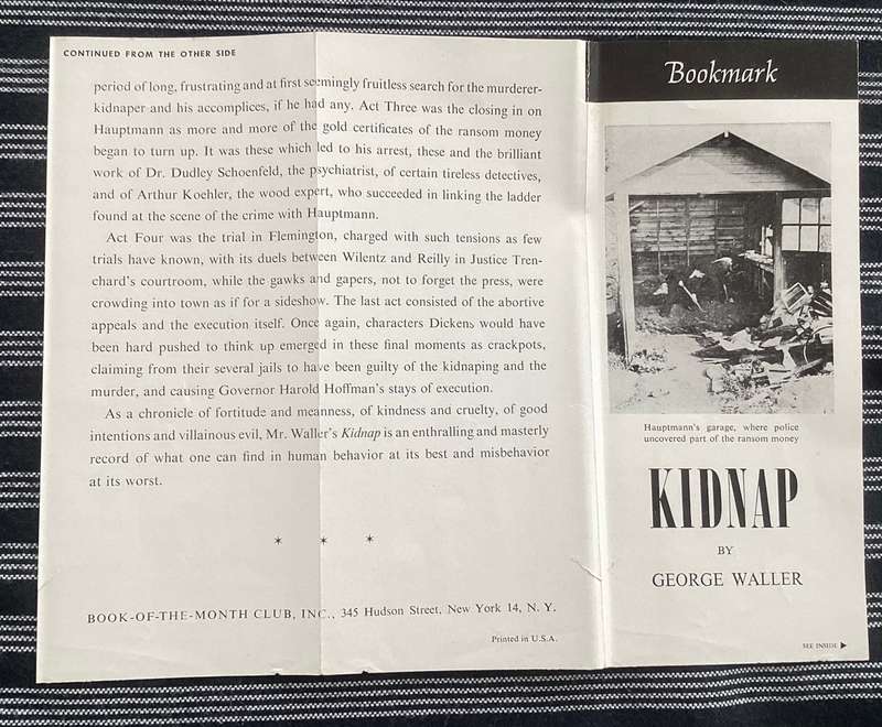 KIDNAP (The story of the Lindbergh-baby case). Hardcover, Good+condition.