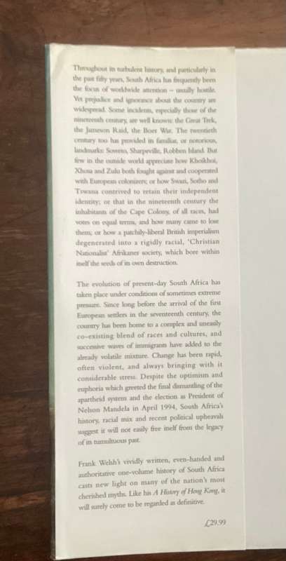 A HISTORY of SOUTH AFRICA, scarce HARDBACK 1st edition, by FRANK WELSH.