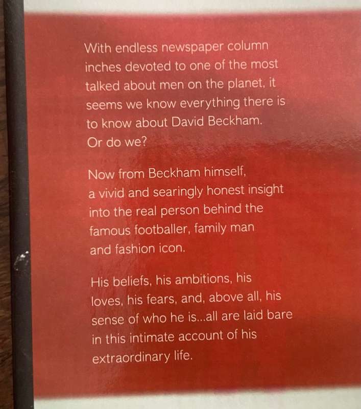 David Beckham Autobiography. His real story, hardcover in a VGood condition. (2nd book free).