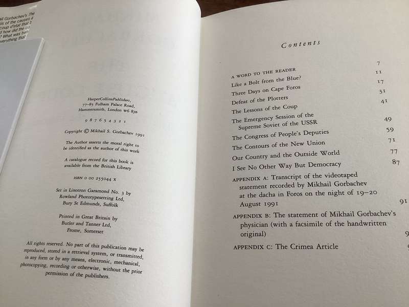 MIKHAIL GORBACHEV. The August Coup. Hardcover, First Edition.