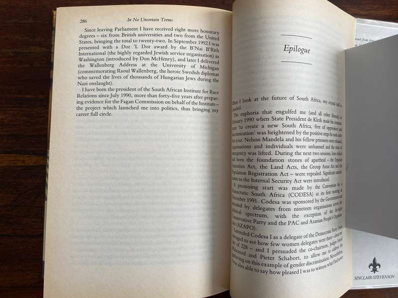 HELEN SUZMAN, In No Uncertain Terms. Hardcover with DJ.