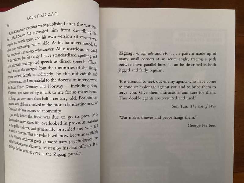 AGENT ZIGZAG. HARDCOVER in excellent condition, by Ben Macintyre.