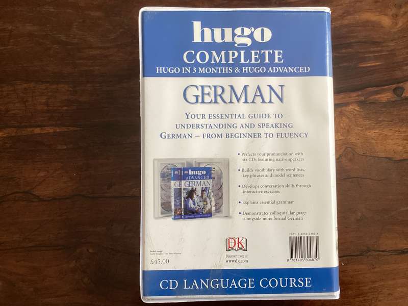 GERMAN LANGUAGE COURSE, Complete Hugo, by DK. TWO BOOKLETS AND 6 CDs.