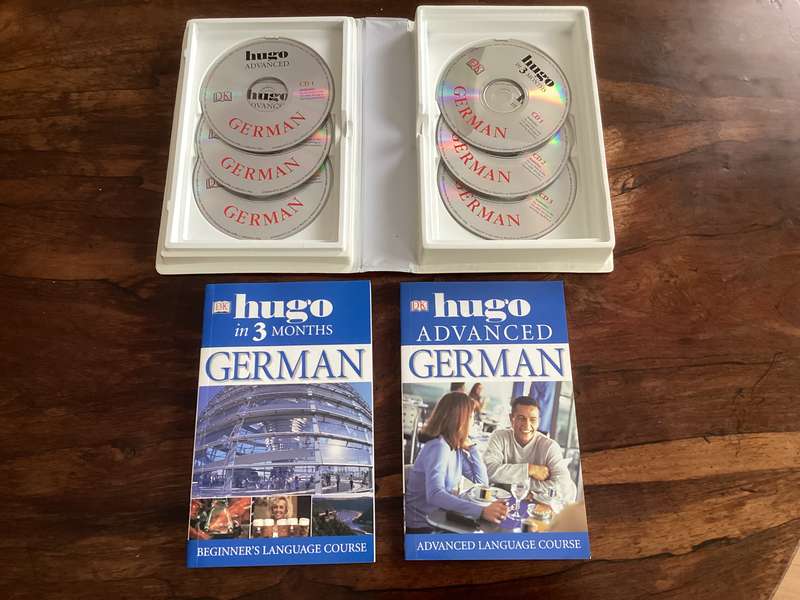 GERMAN LANGUAGE COURSE, Complete Hugo, by DK. TWO BOOKLETS AND 6 CDs.