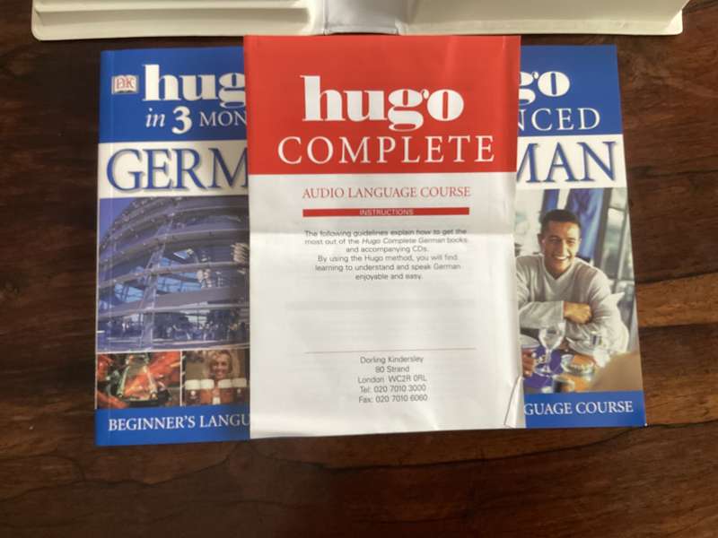 GERMAN LANGUAGE COURSE, Complete Hugo, by DK. TWO BOOKLETS AND 6 CDs.