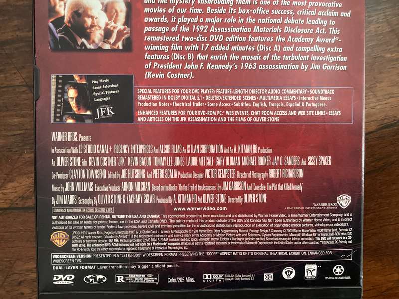 JFK an OLIVER STONE collection. Starring Kevin Costner. Excellent condition.