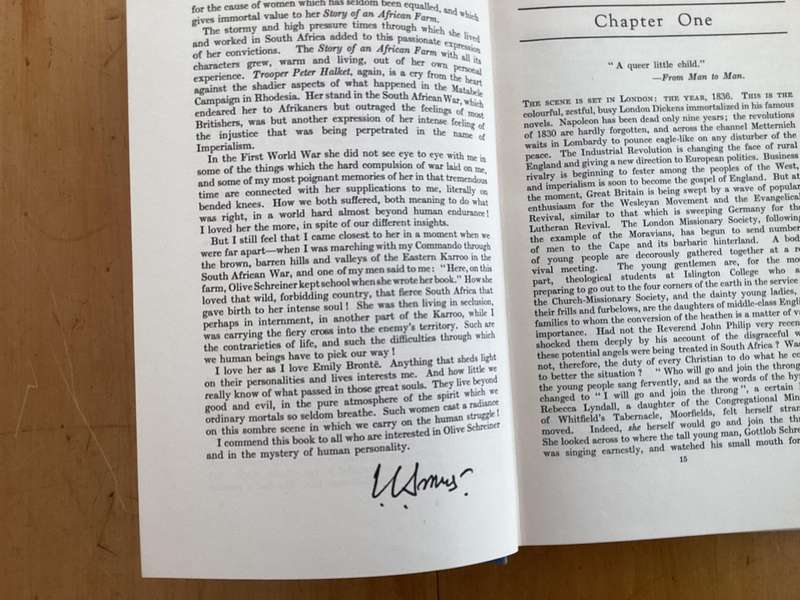 OLIVE SCHREINER, NOT WITHOUT HONOUR. (1948?) Hardcover with dustjacket.