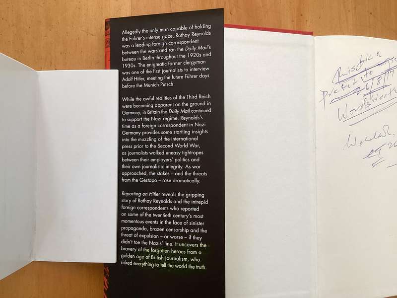 REPORTING ON HITLER. By Will Wainewright. Hardcover in an excellent condition.