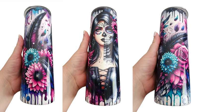 Pretty In Death Sugar Skull Stainless Steel Tumbler With Straw