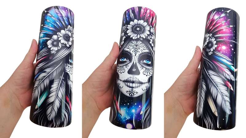 Floral Hexes Sugar Skull Stainless Steel Tumbler With Straw