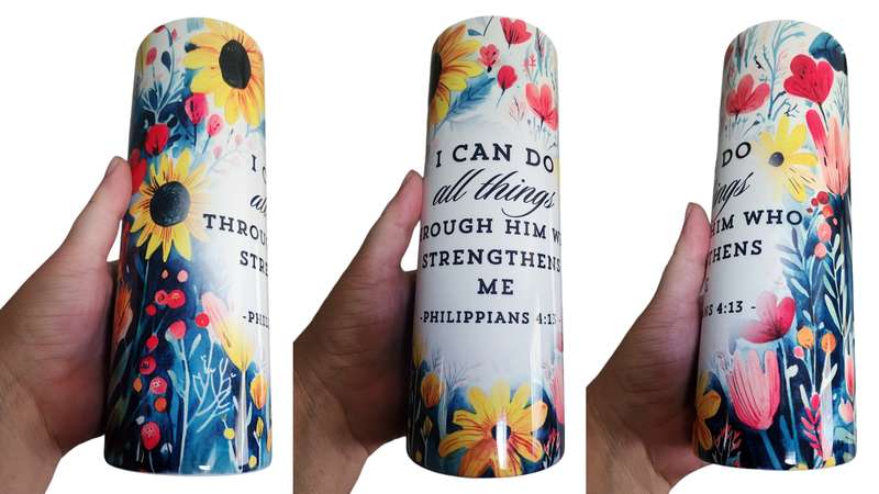 Floral Philippians 4:13 Scripture Bible Verse Stainless Steel Tumbler With Straw