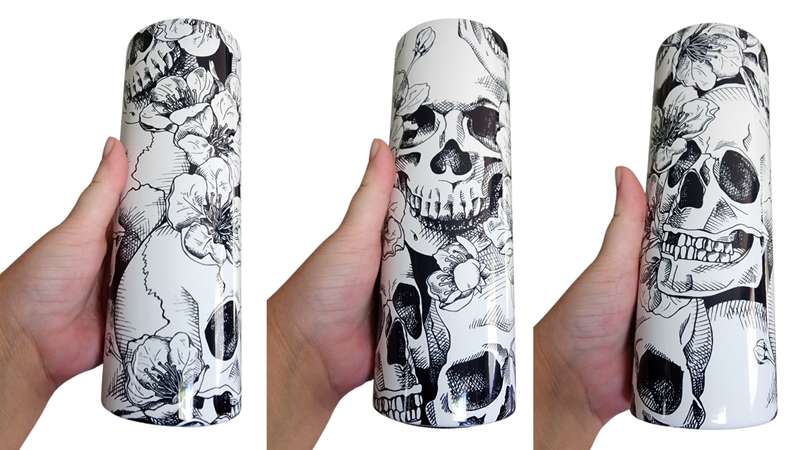 Floral Skulls Black & White Stainless Steel Tumbler With Straw