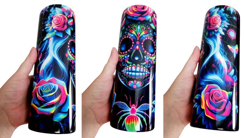 Neon Azteca Stainless Steel Tumbler With Straw 600ml