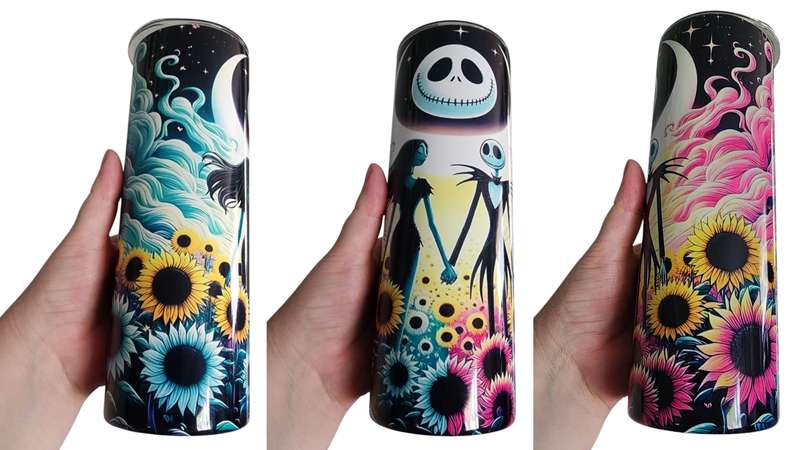 Jack & Sally Nightmare Before Christmas Stainless Steel Tumbler With Straw