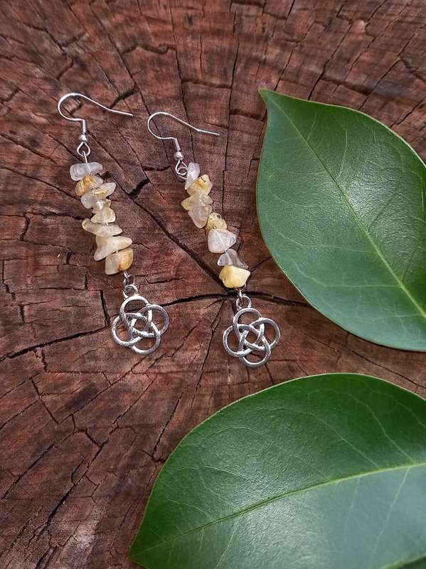 Celtic Knot Earrings with Rutilated Quartz