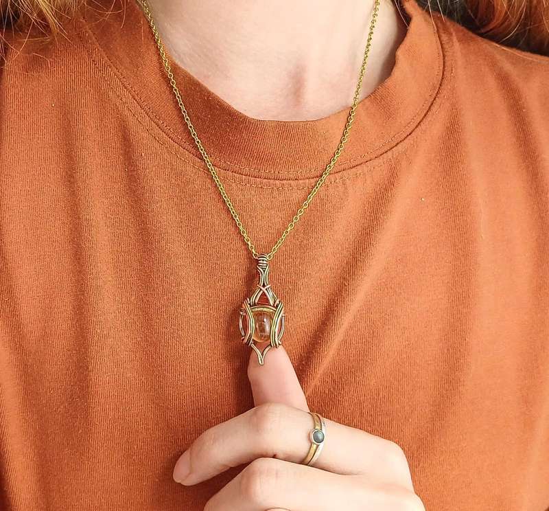 Dawnpiercer Pendant and Chain Carnelian and Citrine in Copper and Brass Twisted & Stoned