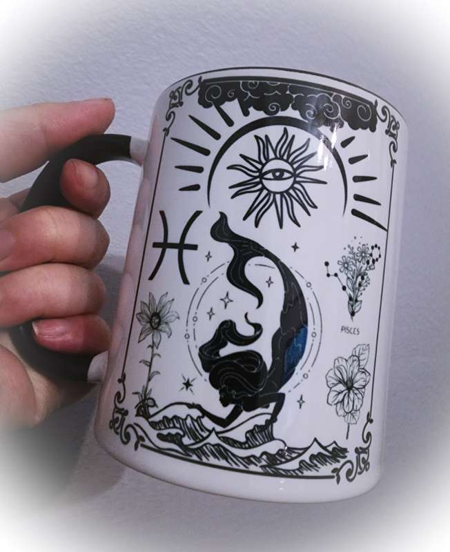 Pisces Witchy Star Sign Black / White  Mug